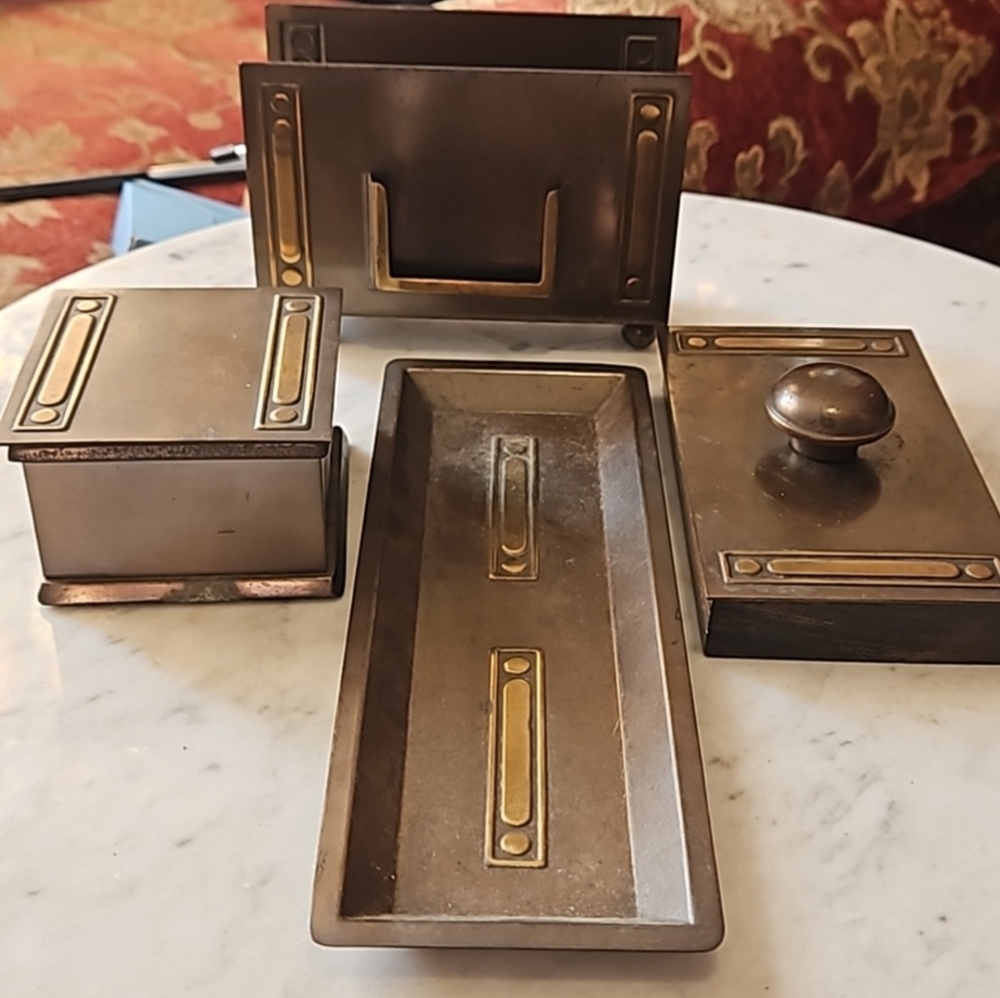 Circa 1910 Bradley & Hubbard 4 Piece antique Neoclassic Bronze Desk Set 1910s